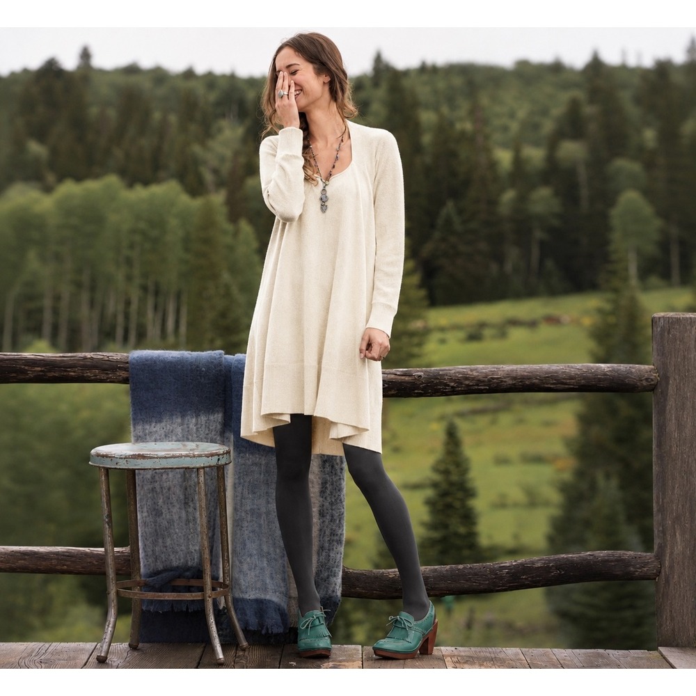 Sundance 100% Cashmere Isabella Tunic Dress XL Cream Cozy Minimalist Luxury Boho
